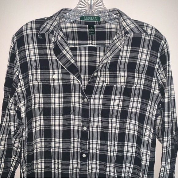 Lauren Ralph Lauren Black White Checker Plaid Button Up Shirt S - Picture 5 of 5